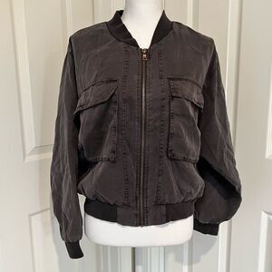 Young Fabulous and Broke Cropped Tencel Bomber Jacket Grey Medium NWT